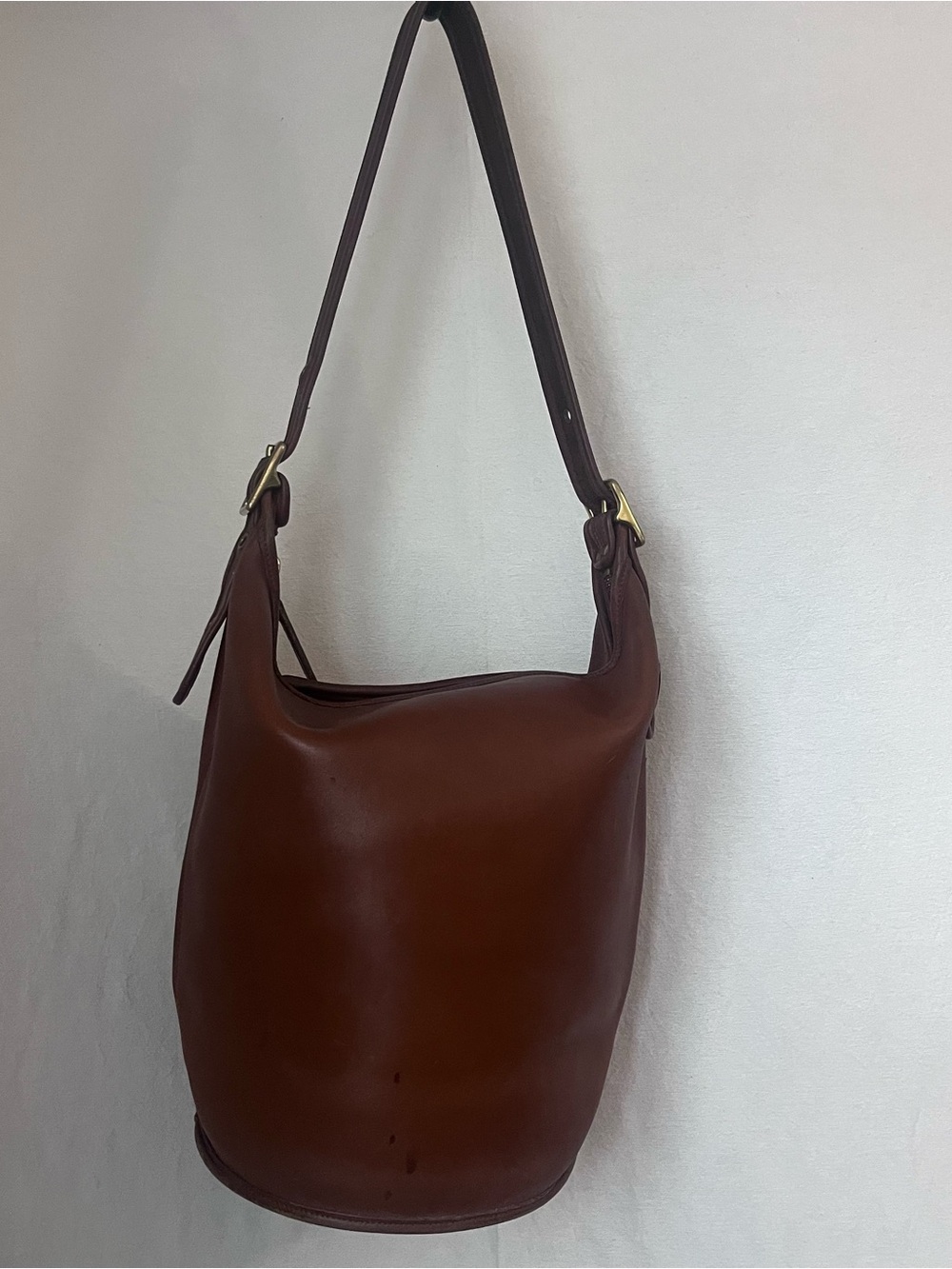 Vintage Coach British Tan Leather Duffle Sac XL Bucket Feed Bag 9085 Hungary